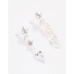 925 sterling silver triangular cubic zirconia marquise drop earrings
