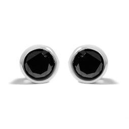.925 sterling silver round brilliant-cut black diamond bezel-set stud earrings with screw backs