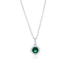 sterling silver, lab-grown emerald and natural diamond pendant w/chain - 0.78ct