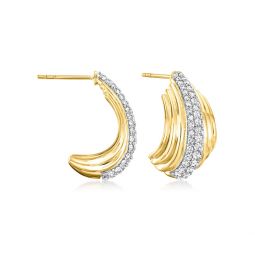 diamond j-hoop earrings in 18kt gold over sterling