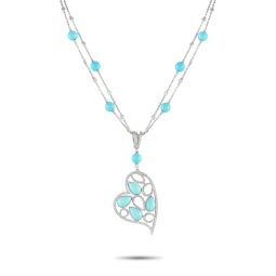 18k white gold 1.05ct diamond and turquoise heart necklace mf07-080425