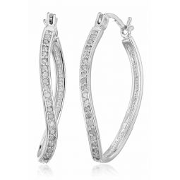 1/4 cttw diamond hoop earrings .925 sterling silver with rhodium plating 1 inch