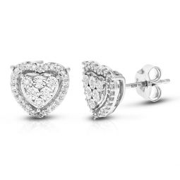 1/5 cttw 64 stones round lab grown diamond studs earrings .925 sterling silver prong set heart shape