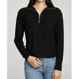 zip up mock neck ls pullover in true black