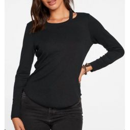 rib vented shoulder long sleeve tee in true black