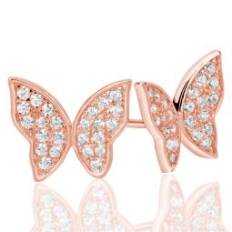 rose sterling silver pave cubic zirconia butterfly earrings