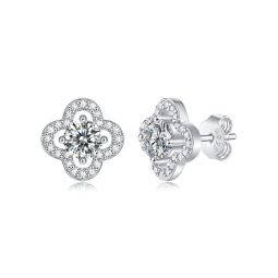 sterling silver with 0.50ctw lab created moissanite four-leaf halo cluster stud earrings