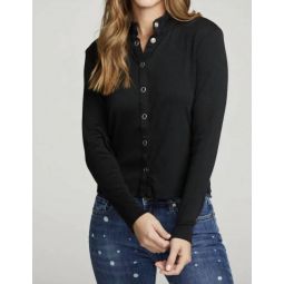 long sleeve snap front mock neck tee true black