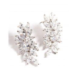 rhodium diamond simulant floral drop earrings