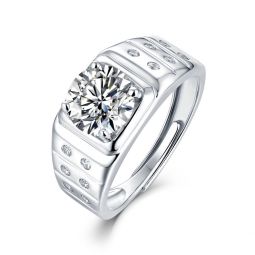 sterling silver with 1.25ctw lab created moissanite solitaire & bezel sides engagement anniversary adjustable ring