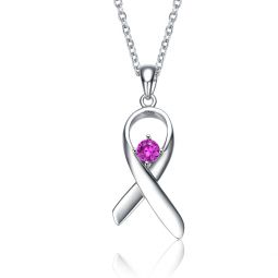 sterling silver pink cubic zirconia loop necklace