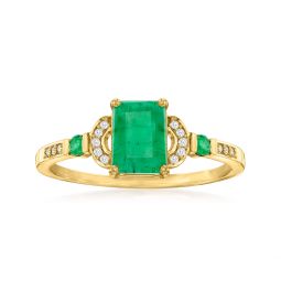 canaria emerald ring with diamond accents in 10kt yellow gold