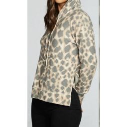 rpet cozy knit hoodie with side slits in jungle leopard