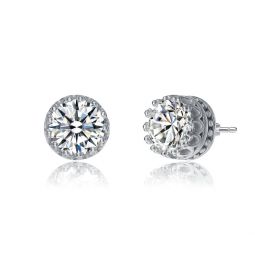 sterling silver with 2.40ctw lab created moissanite solitaire princess queen crown stud earrings