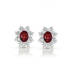 sterling silver ruby cubic zirconia flower stud earrings