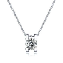 sterling silver with 1ct lab created moissanite round solitaire slide pendant necklace