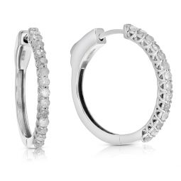 1/2 cttw diamond hoop earrings .925 sterling silver 32 stones dangle 3/4 inch