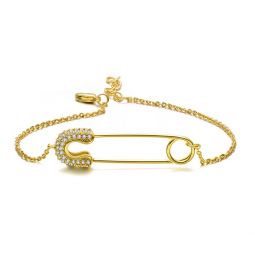 ga sterling silver 14k gold plated clear cubic zirconia pin adjustable bracelet