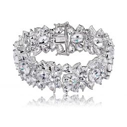 sterling silver cubic zirconia wide floral bracelet