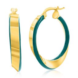 sterling silver petrolio enamel twist hoop earrings - gold plated
