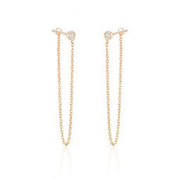 bezel-set diamond chain earrings (3 drop) yellow gold