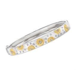diamond-accented sunflower bangle bracelet in 2-tone sterling silver