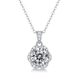 sterling silver with 2ctw lab created moissanite cluster lace halo flower pendant necklace