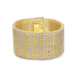 rg 14k gold plated with diamond cubic zirconia lux mesh link bracelet