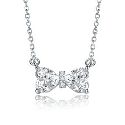 sterling silver with 1.50ctw lab created moissanite bow-tie heart pendant layering necklace