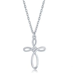 sterling silver 0.05cttw diamond cross necklace