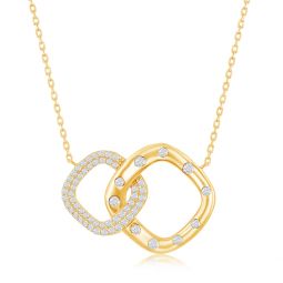 sterling silver micro pave cz interlocking diamond-shaped necklace