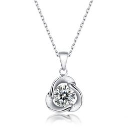 sterling silver with 1ct round moissanite solitaire flower swirl pendant necklace