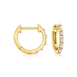 by ross-simons diamond huggie hoop earrings in 14kt yellow gold