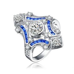 sterling silver sapphire cubic zirconia geometrical coctail ring