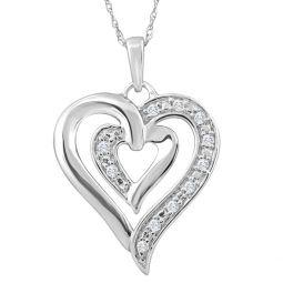 10k white gold 1/10ct tw real diamond heart pendant necklace