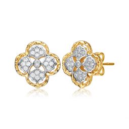 14k gold plated and cubic zirconia floral stud earrings
