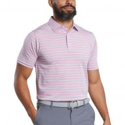 FootJoy Heather Stripe Lisle Golf Polo - Heather Skyway/Heather Pink Lemonade