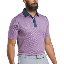 FootJoy Lattice Lisle Golf Polo - Dark Denim/Pink Lemonade/Skyway