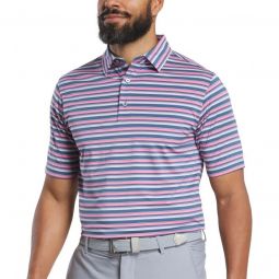 FootJoy Mixer Stripe Lisle Golf Polo - Dark Denim/Pink Lemonade/Skyway