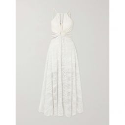 PATBO Faux pearl-embellished cutout stretch-jersey and lace maxi dress