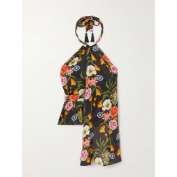 BORGO DE NOR Amaris floral-print twill halterneck top