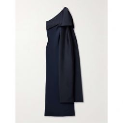 BERNADETTE Adrian one-shoulder bow-detailed taffeta-trimmed crepe gown