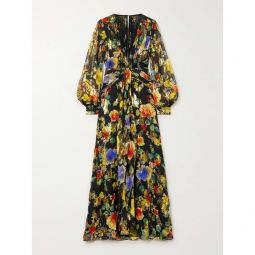 RIXO Meera gathered floral-print metallic fil coupe silk-blend maxi dress