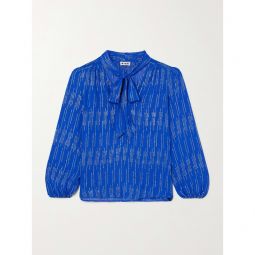 RIXO Moss pussy-bow metallic jacquard blouse
