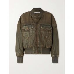 ACNE STUDIOS Oversized distressed denim-trimmed faux leather jacket