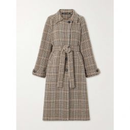 KASSL EDITIONS Distressed belted checked wool-blend coat