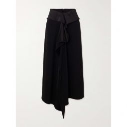 AZ FACTORY Asymmetric ruffled satin-trimmed crepe midi skirt