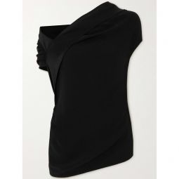AZ FACTORY Asymmetric one-shoulder draped satin-trimmed crepe top