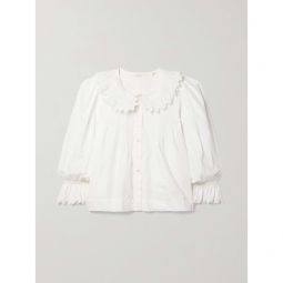 DOEN + NET SUSTAIN Hickory ruffled pintucked embroidered organic cotton-poplin blouse