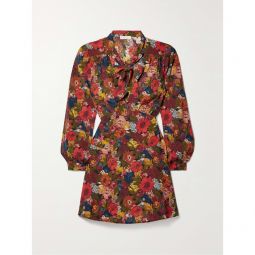 DOEN Kira belted pussybow floral-print silk-georgette mini dress